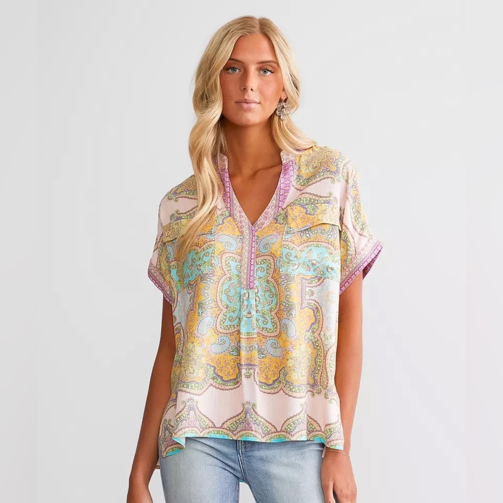 Daytrip Paisley Notch Neck Top